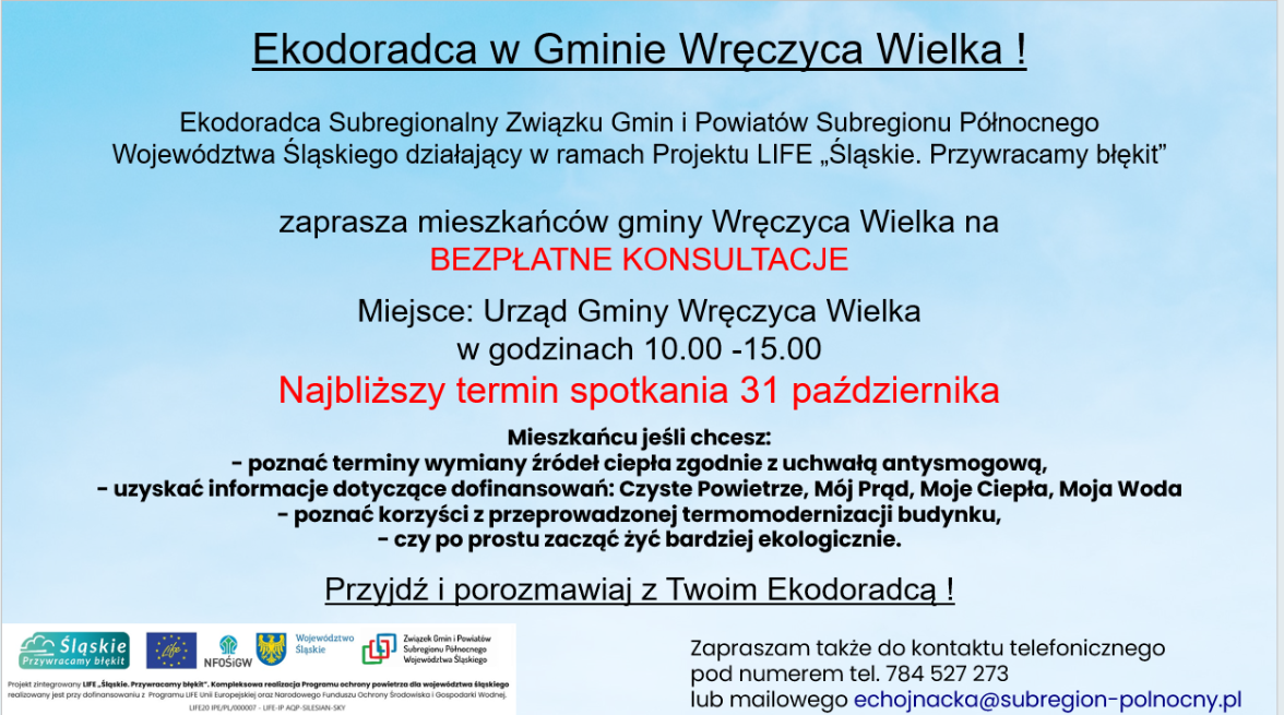 Spotkanie z ekodoradcą 31.10.2023 godz. 10.00-15.00 