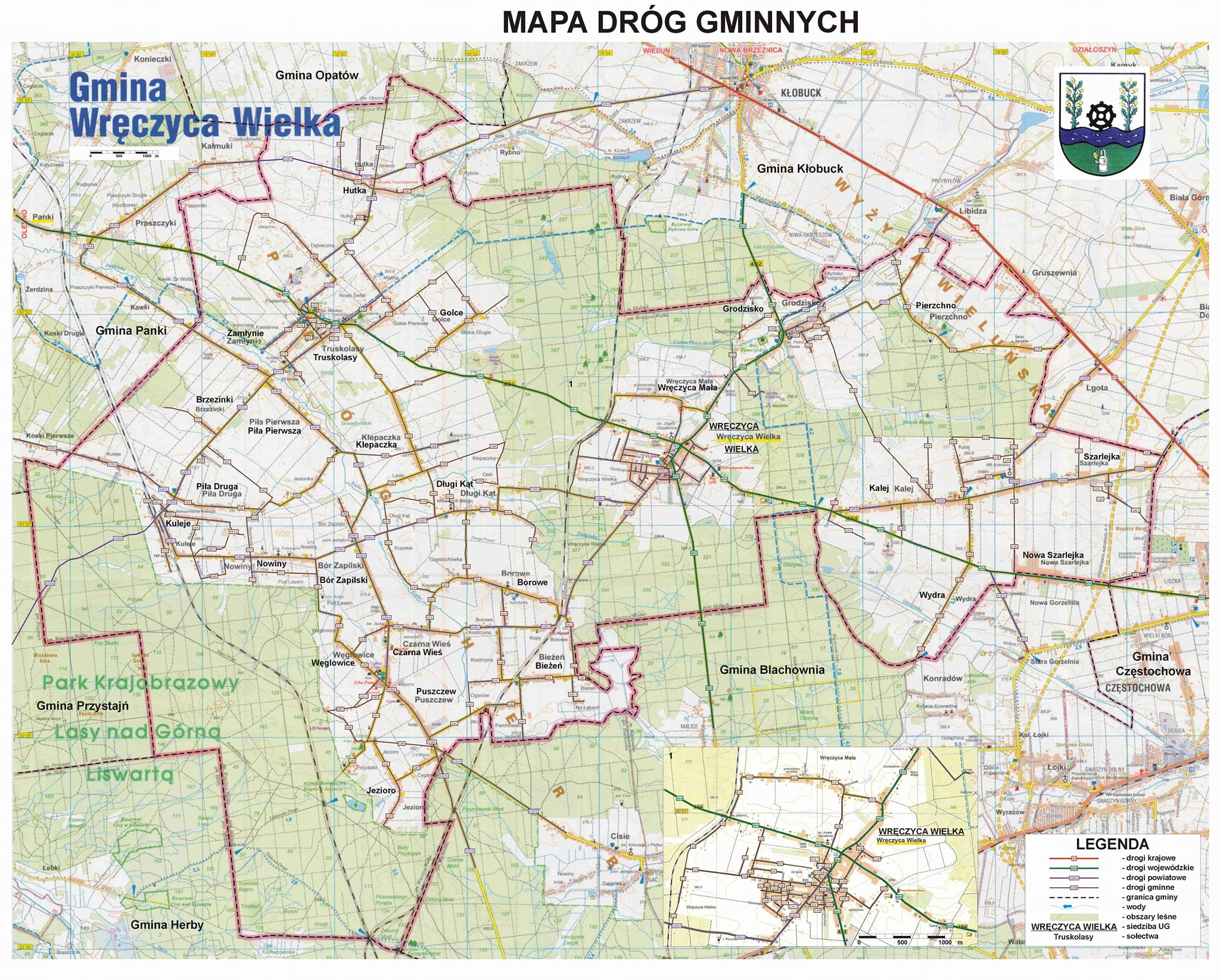 Mapa gminy Wręczyca Wielka