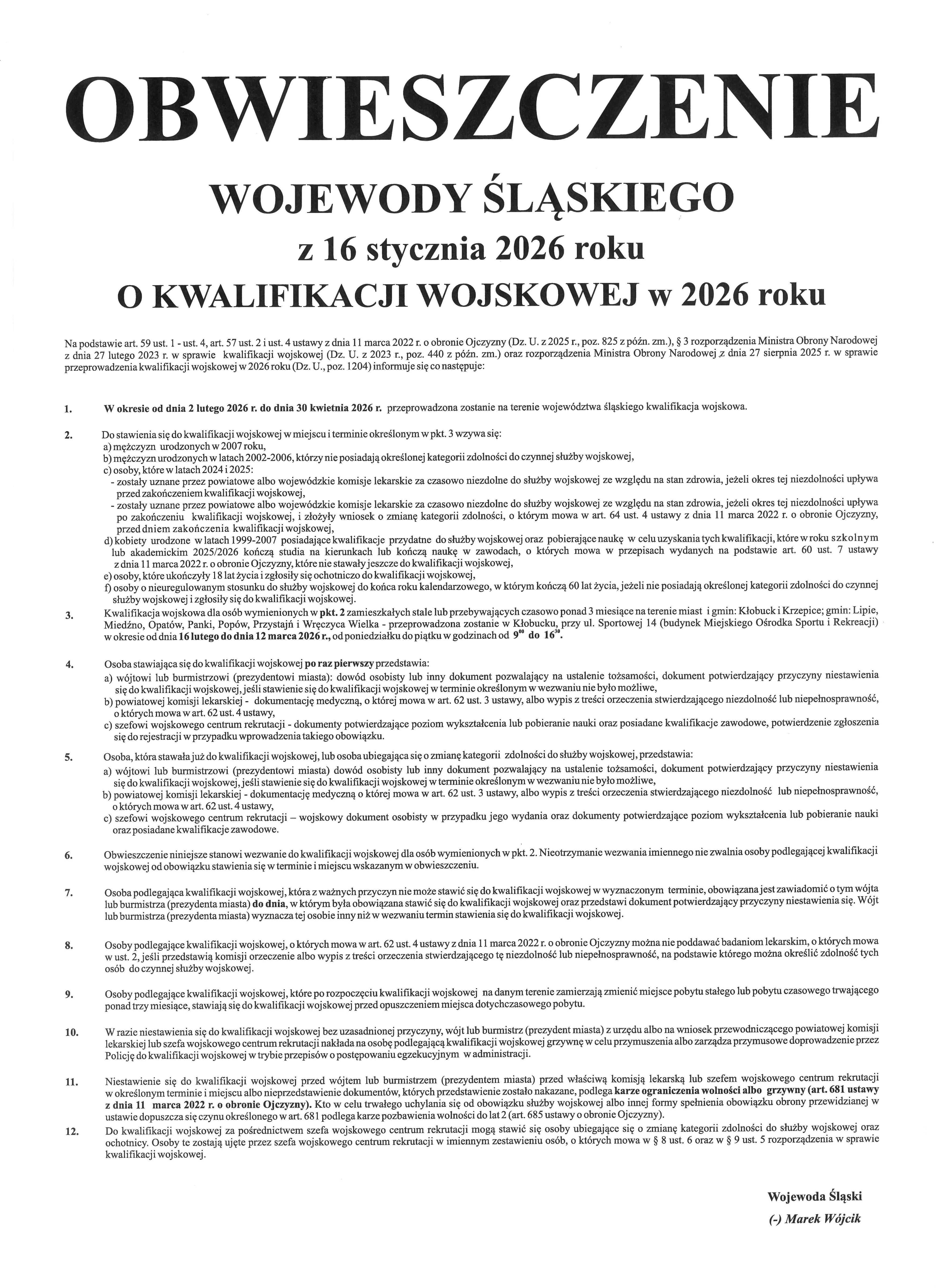 Obwieszczenie Wojewody Śląskiego