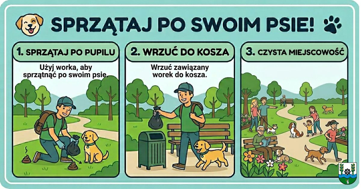 grafika z informacją o tym żeby sprzątać po swoim psie